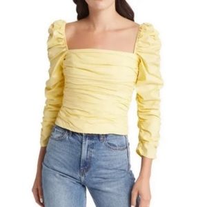 Reformation Joi Yellow Spring Blouse Top Ruched Stretch Organic Cotton, Size 12